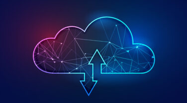 A strategic cloud with an arrow in it representing innovation and tech.