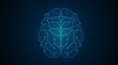 A strategic blue brain on a dark background.